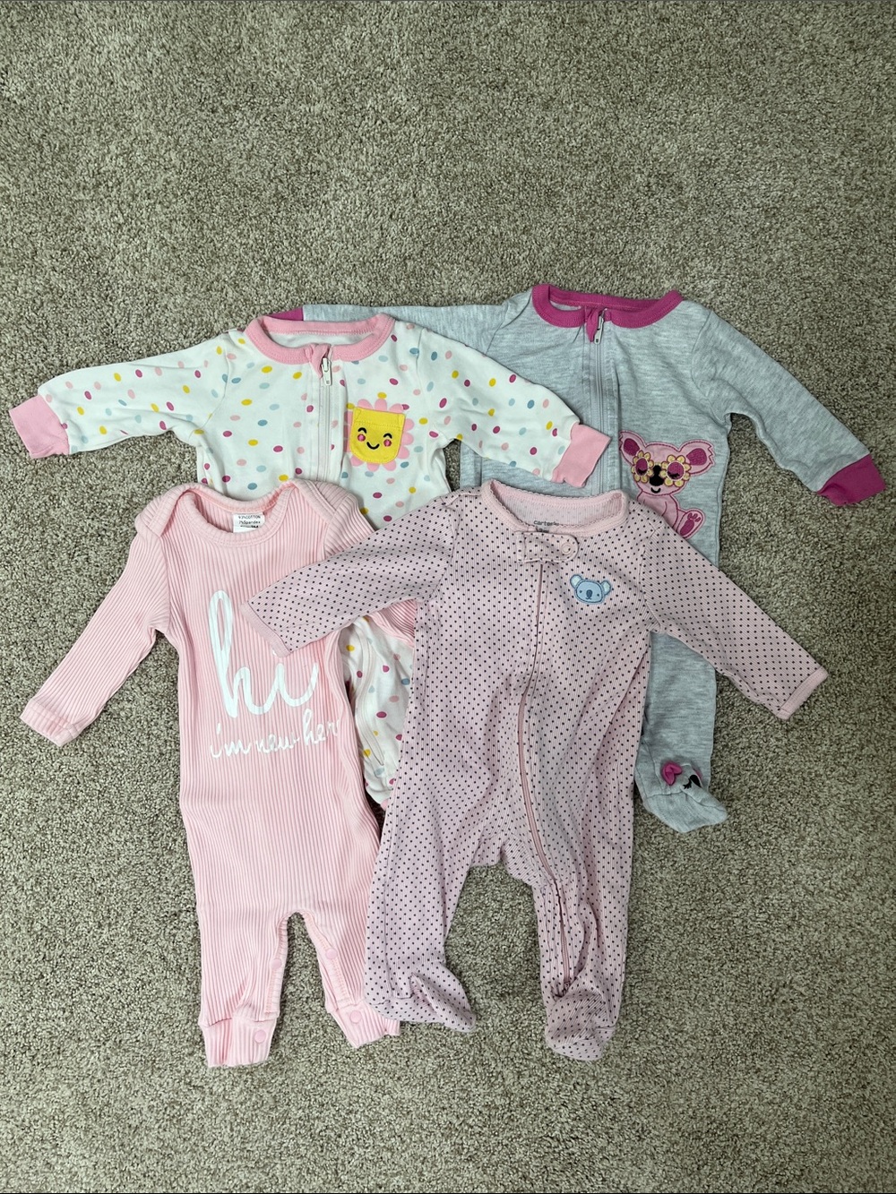 4x pajamas for baby girl 0-3 months, long sleeve and pants